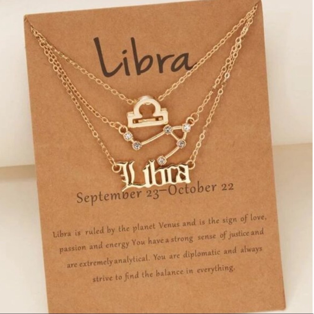 Libra Zodiac Sign 3-Piece Necklace Set
